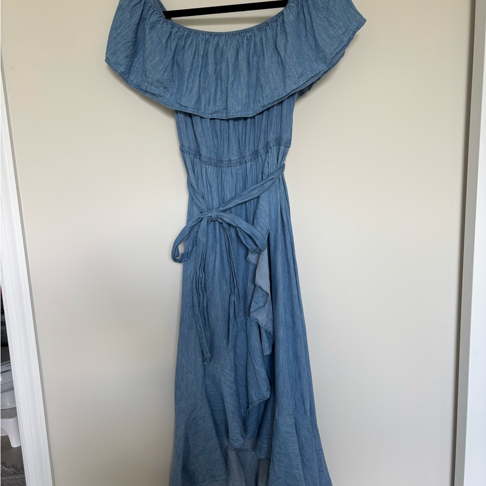 Flying Tomato Blue Off-Shoulder Ruffled Sundress
